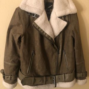 Collectionb New York coat brown faux suede w/ ivory faux fur. Size XS, fits S